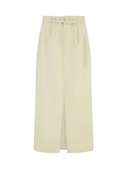 Yumi Natural 100% Cotton Midi Skirt With Belt And Split Hem - Image 4 of 4