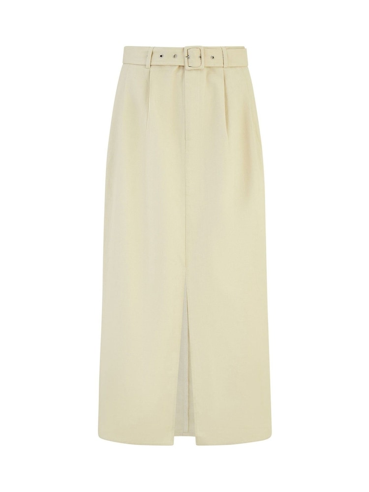 Yumi Natural 100% Cotton Midi Skirt With Belt And Split Hem - Image 4 of 4