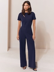Lipsy Navy Sleeve Splice Jumpsuit - Image 4 of 5