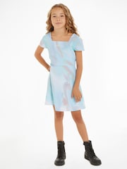 Calvin Klein Blue Tye Dye Square Neck Dress - Image 1 of 6