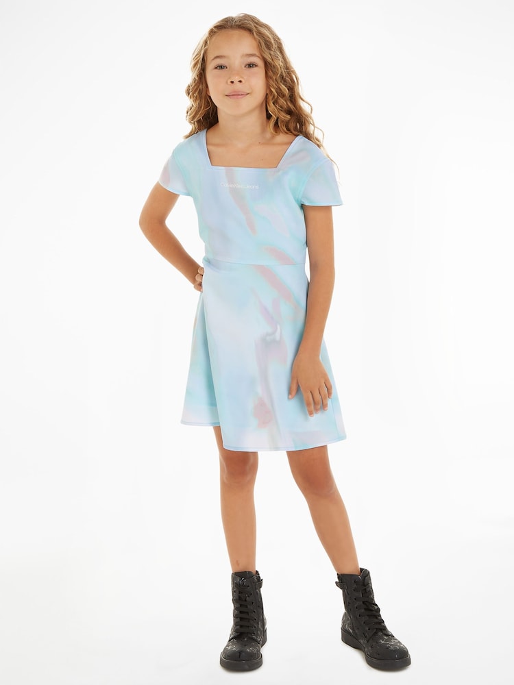 Calvin Klein Blue Tye Dye Square Neck Dress - Image 1 of 6