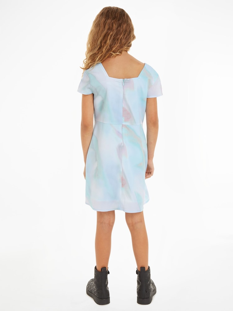 Calvin Klein Blue Tye Dye Square Neck Dress - Image 2 of 6