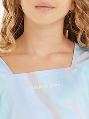 Calvin Klein Blue Tye Dye Square Neck Dress - Image 3 of 6
