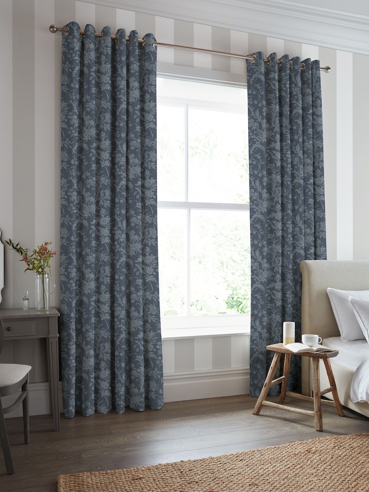 Laura Ashley Midnight Navy Blue Lloyd Made to Measure 100% Cotton Curtains - Image 1 of 9