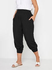 Yours Curve Black Shirred Harem Trousers - Image 1 of 5
