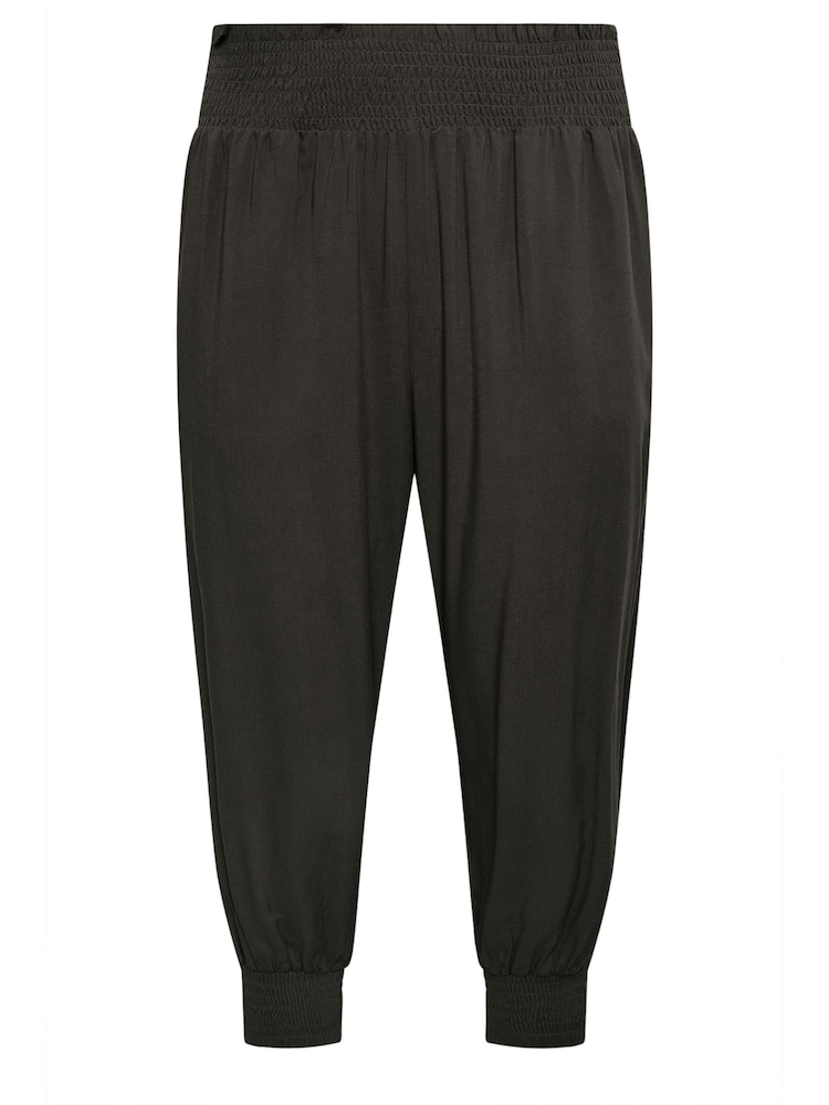 Yours Curve Black Shirred Harem Trousers - Image 5 of 5