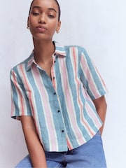 Boden Blue Short Sleeve Linen Shirt - Image 4 of 6