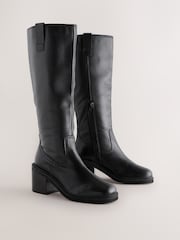 Black Leather Forever Comfort® Square Toe Chunky Knee High Boots - Image 3 of 7