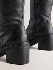 Black Leather Forever Comfort® Square Toe Chunky Knee High Boots - Image 6 of 7