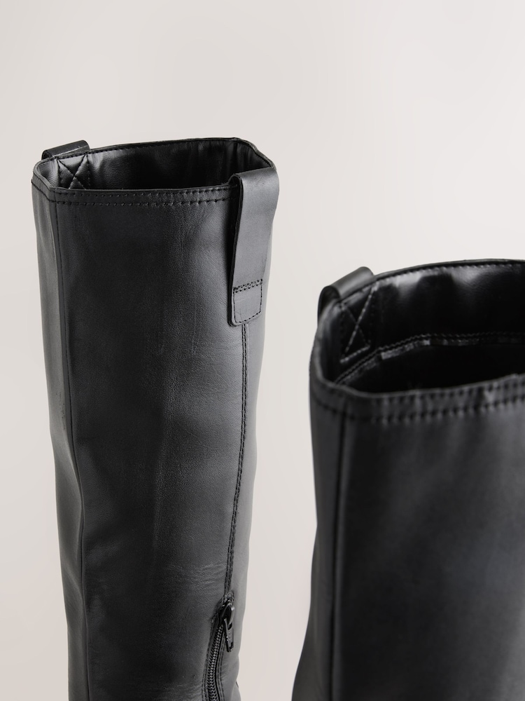 Black Leather Forever Comfort® Square Toe Chunky Knee High Boots - Image 7 of 7