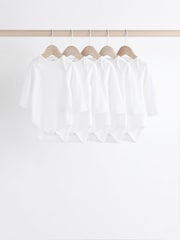 White Long Sleeve Rib Baby Bodysuits 5 Pack - Image 1 of 8