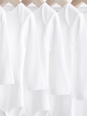 White Long Sleeve Rib Baby Bodysuits 5 Pack - Image 4 of 8
