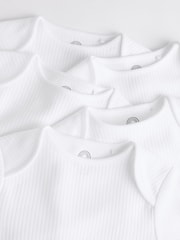 White Long Sleeve Rib Baby Bodysuits 5 Pack - Image 5 of 8