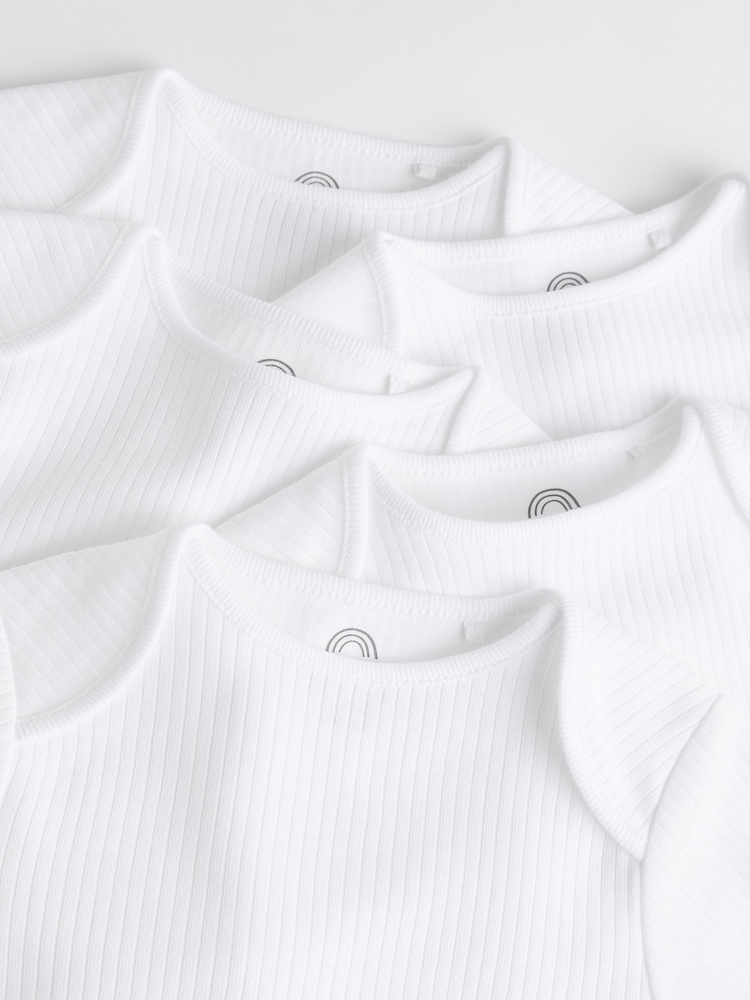 Blanc - Manches longues Rib Bébé Body 5 Pack - Image 5 of 8