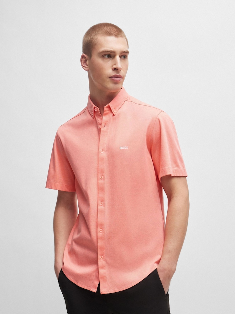 BOSS Pink Regular Fit 100% Cotton Pique Short Sleeve Shirt - Image 1 of 6 BOSS Pink Regular Fit 100% Cotton Pique Short Sleeve Shirt - Image 1 of 6