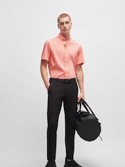 BOSS Pink Regular Fit 100% Cotton Pique Short Sleeve Shirt - Image 3 of 6