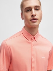 BOSS Pink Regular Fit 100% Cotton Pique Short Sleeve Shirt - Image 5 of 6
