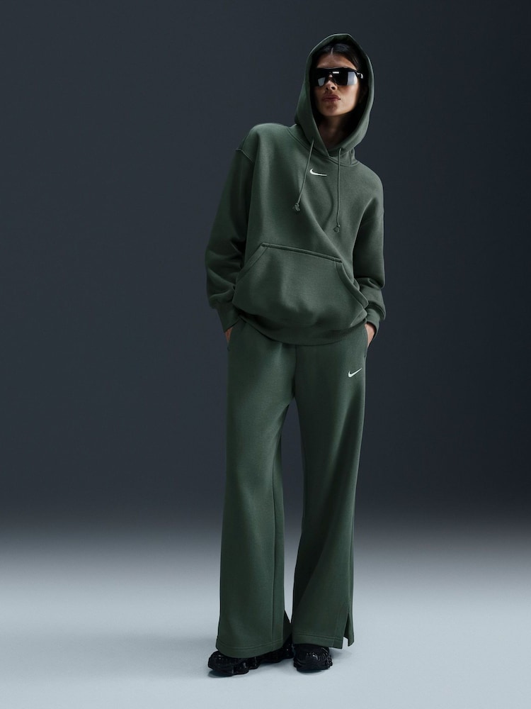 Nike Dark Green Oversized Sportswear Phoenix Fleece Mini Swoosh Pullover Hoodie - Image 1 of 4