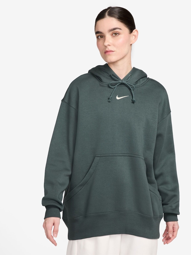 Nike Dark Green Oversized Sportswear Phoenix Fleece Mini Swoosh Pullover Hoodie - Image 2 of 4