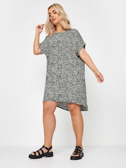 Yours Curve Black Ditsy Floral Print Shift Dress - Image 2 of 5
