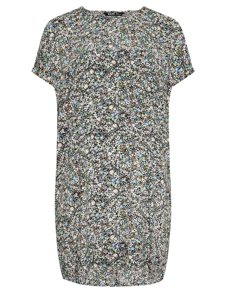 Yours Curve Black Ditsy Floral Print Shift Dress - Image 5 of 5
