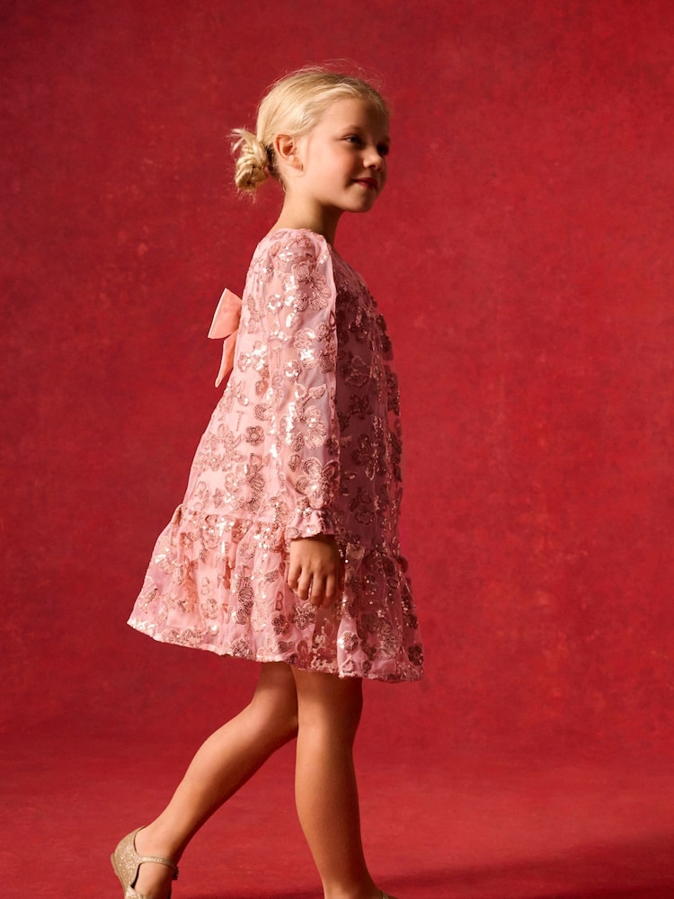 Baker by Ted Baker Gold All Over Sequin Bow Back Dress - Image 1 of 9