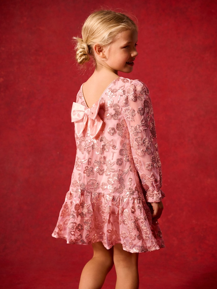 Baker by Ted Baker Gold All Over Sequin Bow Back Dress - Image 2 of 9