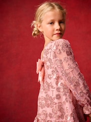 Baker by Ted Baker Gold All Over Sequin Bow Back Dress - Image 3 of 9
