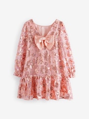 Baker by Ted Baker Gold All Over Sequin Bow Back Dress - Image 8 of 9