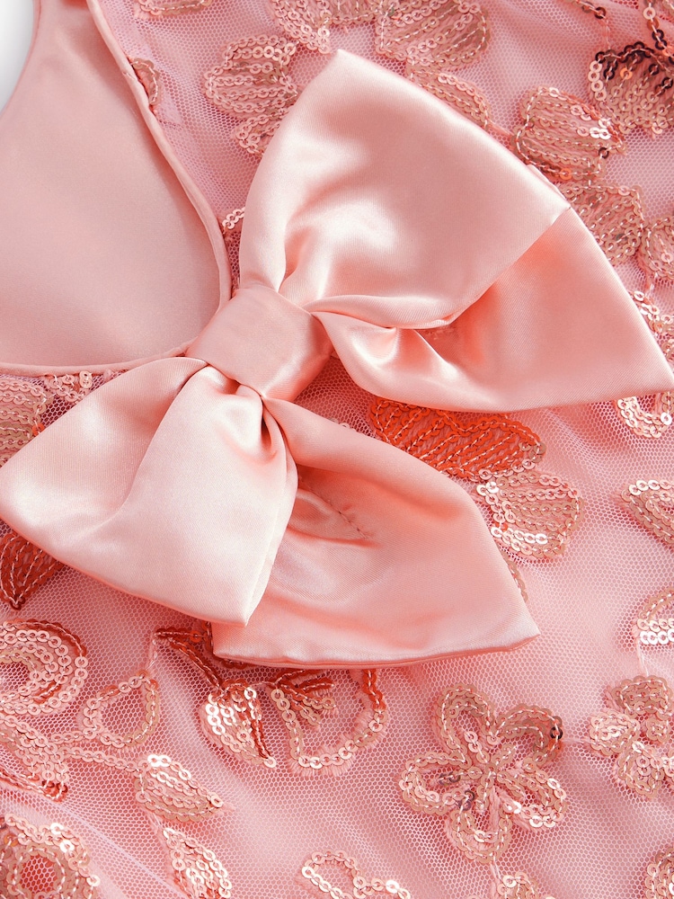 Baker by Ted Baker Gold All Over Sequin Bow Back Dress - Image 9 of 9