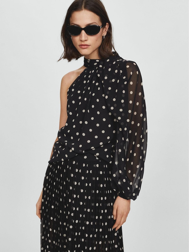 Mango Black Asymmetrical Printed Blouse - Image 2 of 6