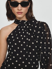 Mango Black Asymmetrical Printed Blouse - Image 4 of 6