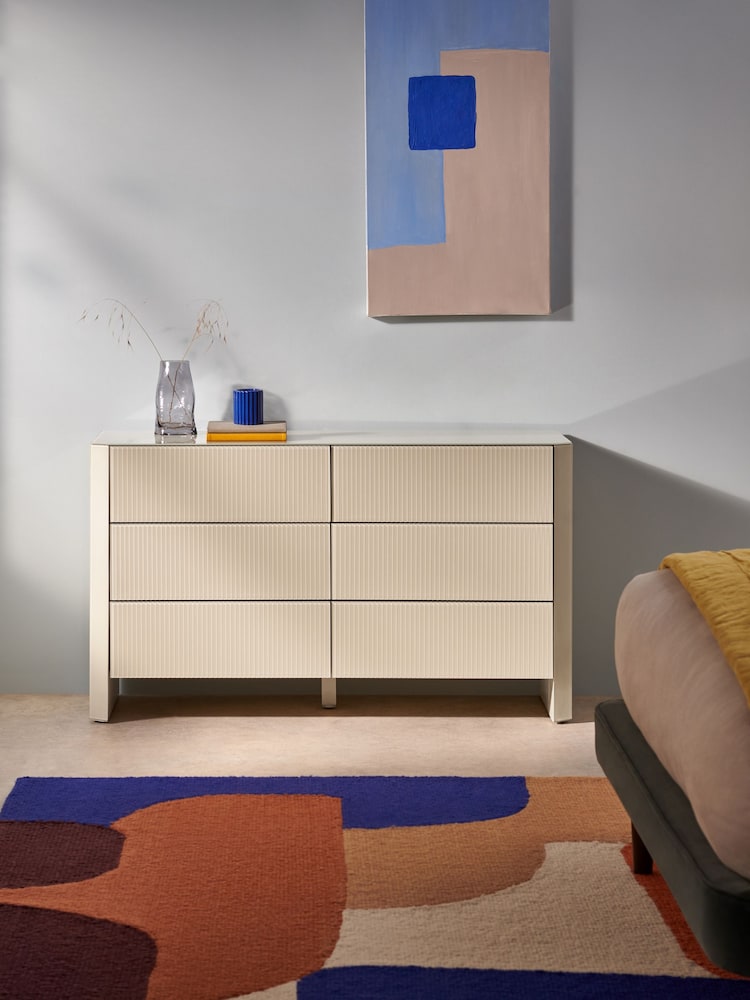MADE.COM Ecru White Eleni 6 Drawer Wide Chest of Drawers - Image 1 of 4