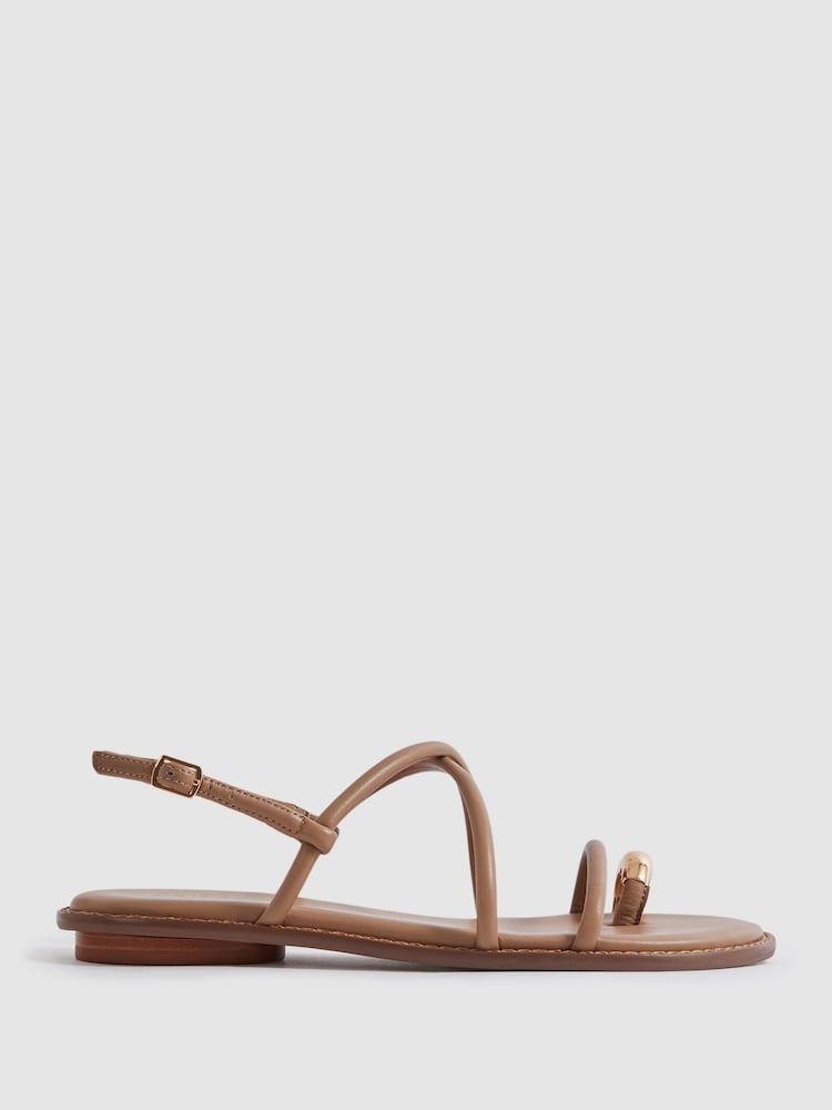 Reiss Nude Molly Strappy Leather Sandals with Toe Ring - Image 1 of 5