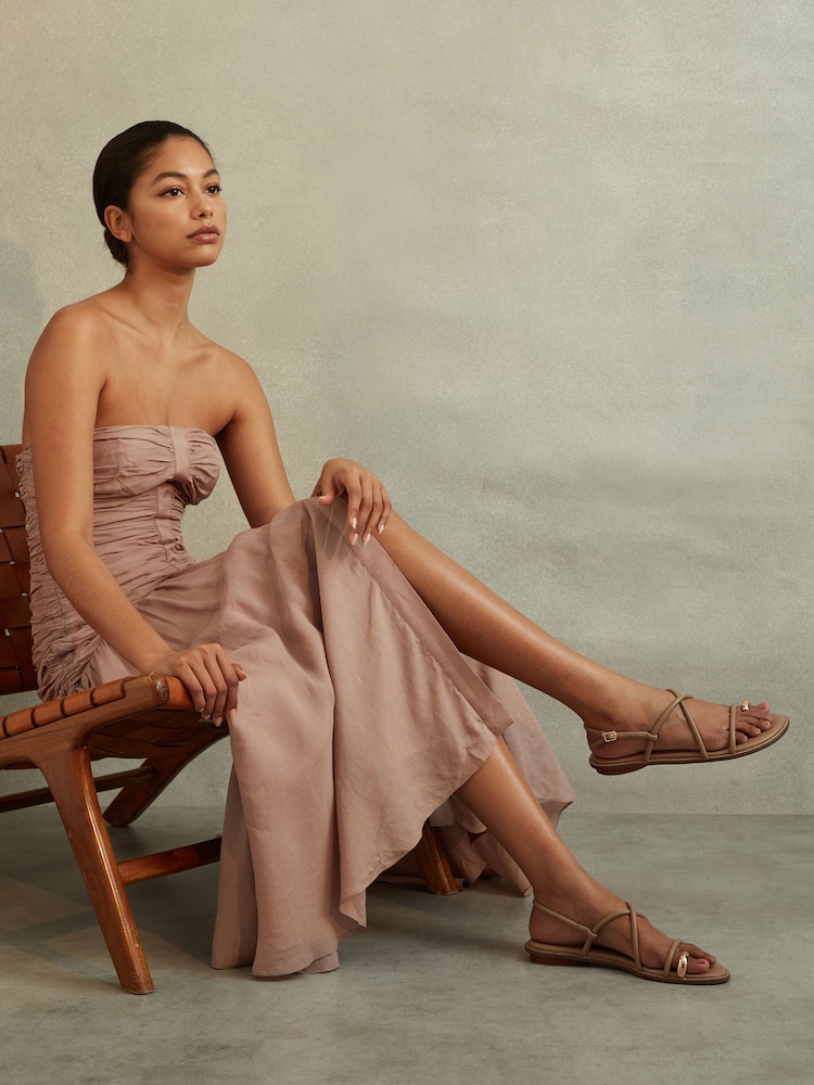 Reiss Nude Molly Strappy Leather Sandals with Toe Ring - Image 2 of 5