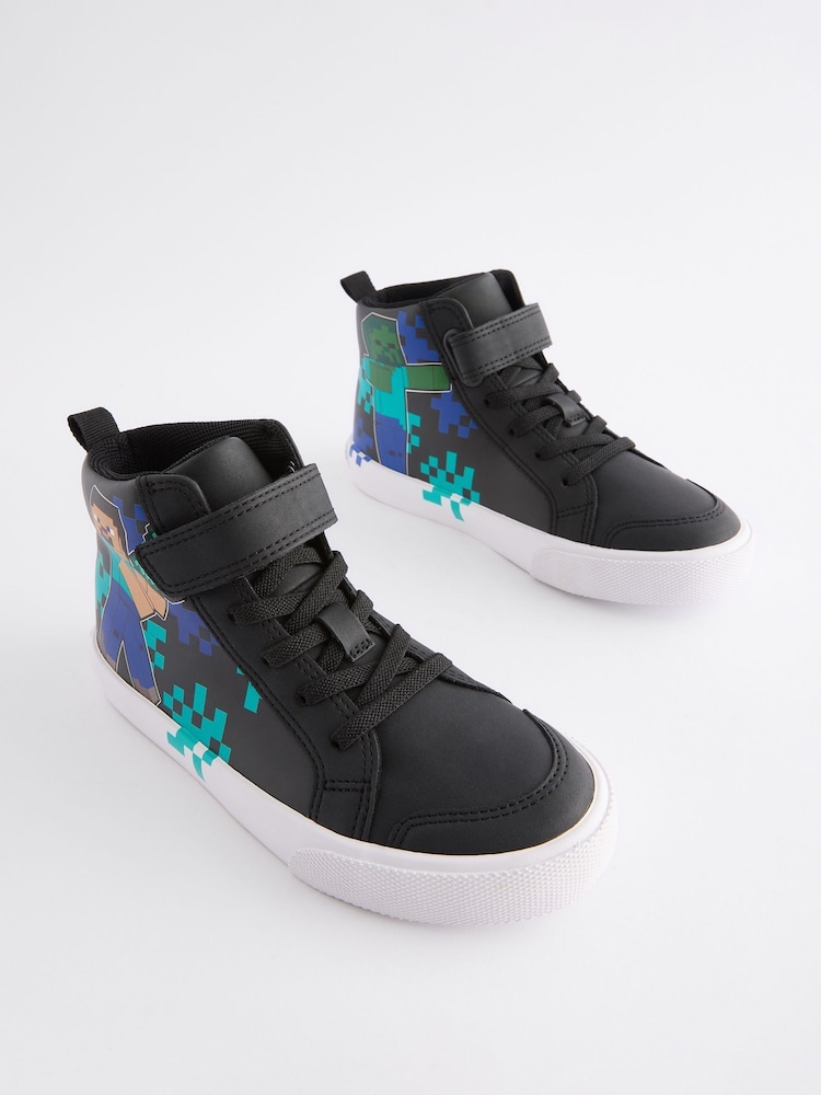 Black Minecraft Elastic Lace High Top Trainers - Image 1 of 5