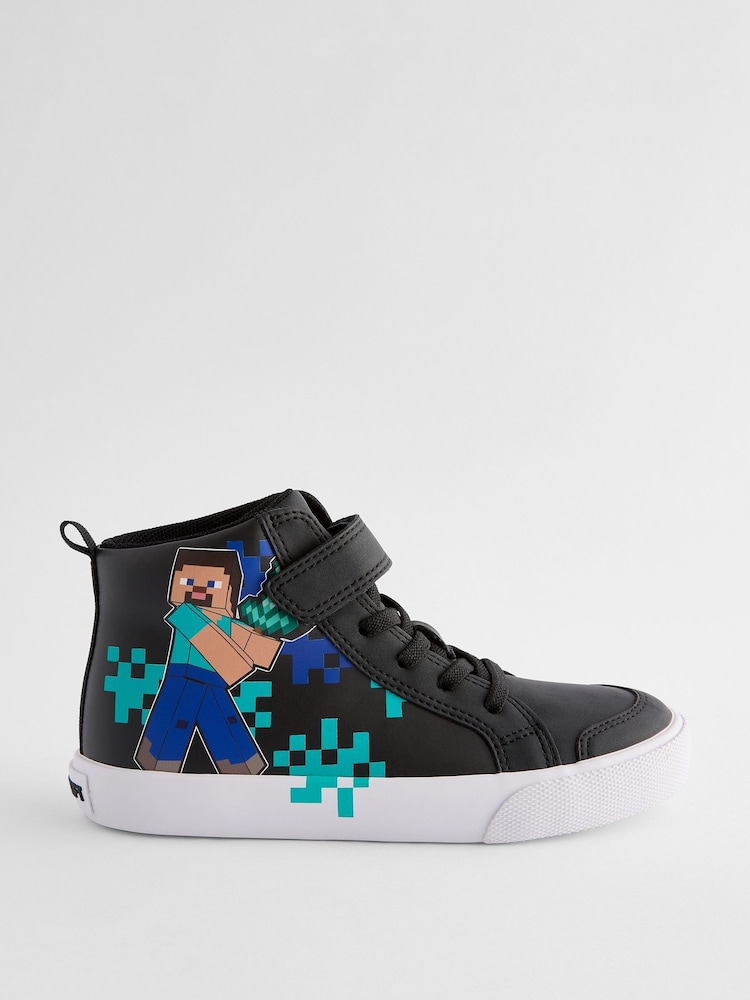 Black Minecraft Elastic Lace High Top Trainers - Image 2 of 5