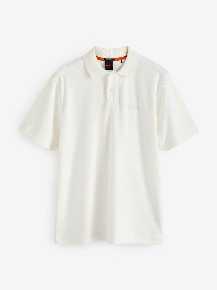 BOSS White Cotton-Towelling Polo Shirt With Mixed-Technique Logo - Image 5 of 5 BOSS White Cotton-Towelling Polo Shirt With Mixed-Technique Logo - Image 5 of 5