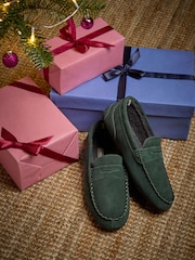 FatFace Dark Green Suede Moccasin Slippers - Image 3 of 3
