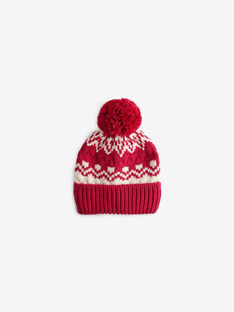 Red Fairisle Pattern Pom Hat (3mths-16yrs) - Image 1 of 2