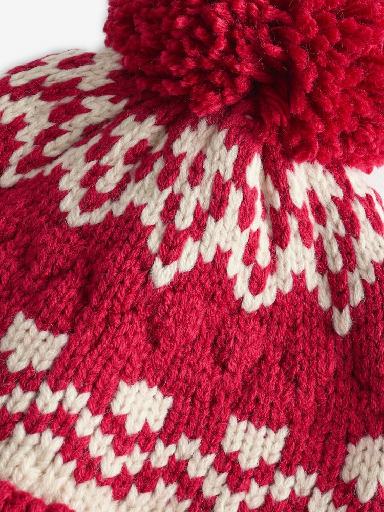 Red Fairisle Pattern Pom Hat (3mths-16yrs) - Image 2 of 2