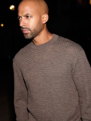 Brown Signature 100% Merino Textured Crew Jumper - Image 1 of 7