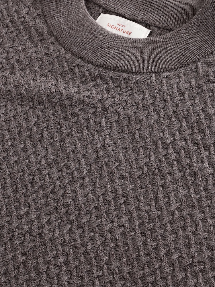 Brown Signature 100% Merino Textured Crew Jumper - Image 7 of 7