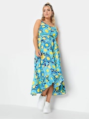 Yours Curve Blue Frilled Hem Dress - Image 1 of 4
