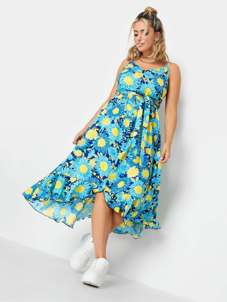 Yours Curve Blue Frilled Hem Dress - Image 2 of 4