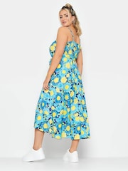 Yours Curve Blue Frilled Hem Dress - Image 3 of 4
