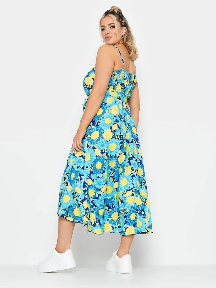 Yours Curve Blue Frilled Hem Dress - Image 3 of 4
