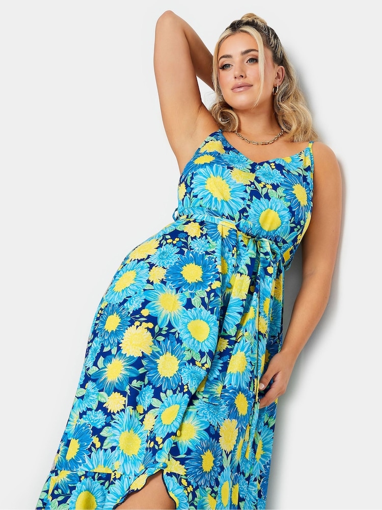 Yours Curve Blue Frilled Hem Dress - Image 4 of 4