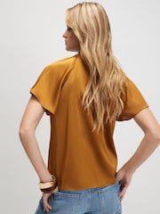River Island Brown Satin Angel Sleeve Twist Front Top - Image 2 of 4