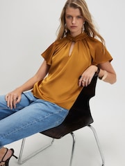 River Island Brown Satin Angel Sleeve Twist Front Top - Image 3 of 4
